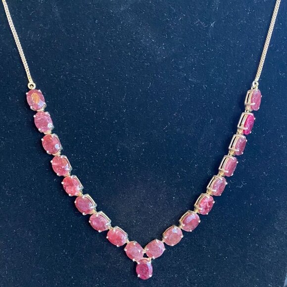 18” Necklace Gold over Sterling Silver 925 with Rubies Jewelry - Picture 1 of 14